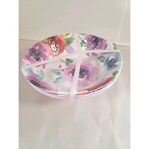 Set Of 4 NEW MELAMINE Salad Soup Bowls  Floral Theme 7.5"